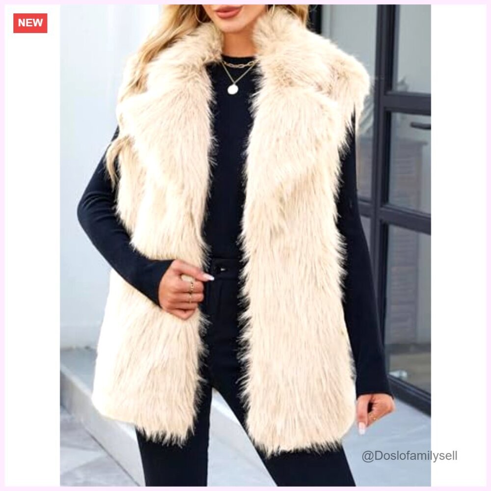 Faux Fur Vest Sleeveless Fuzzy Jacket Open Front Outerwear Women's - Picture 6 of 6